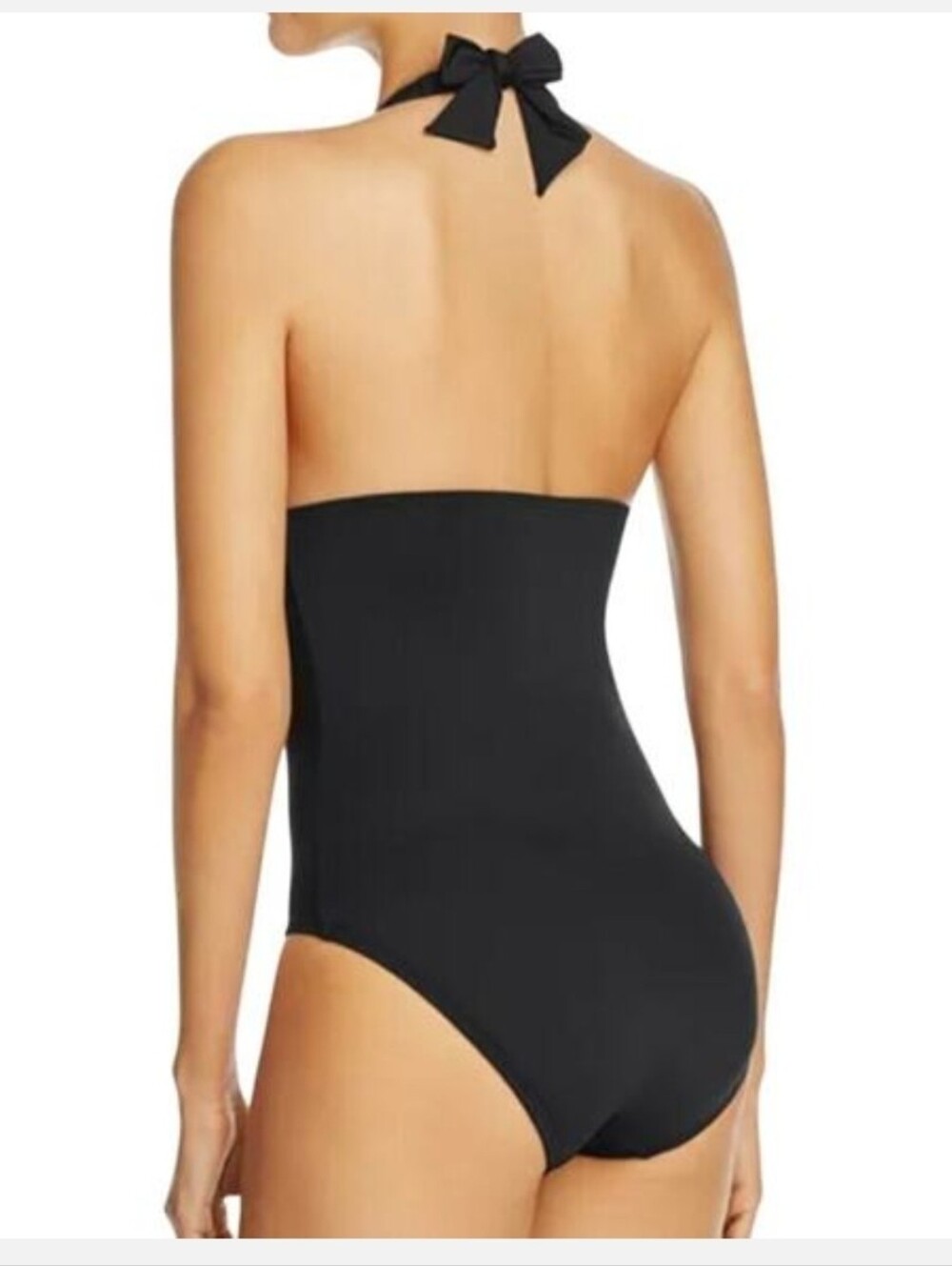 Kate Spade New York Marina Beach Halter Plunge One Piece Swimsuit black Sz Large - Picture 2 of 16